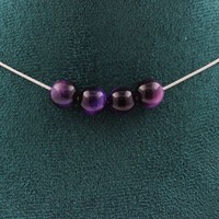 Steine Und MinéRaux. Halskette 4 Perlen Tigerauge Violett 8 Mm. Kette IN