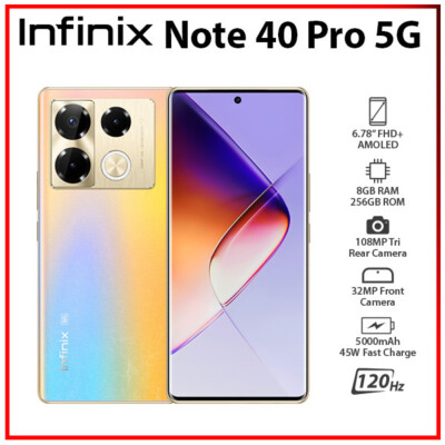(Unlocked) Infinix Note 40 Pro 8GB+256GB GOLD Dual SIM Android Cell Phone