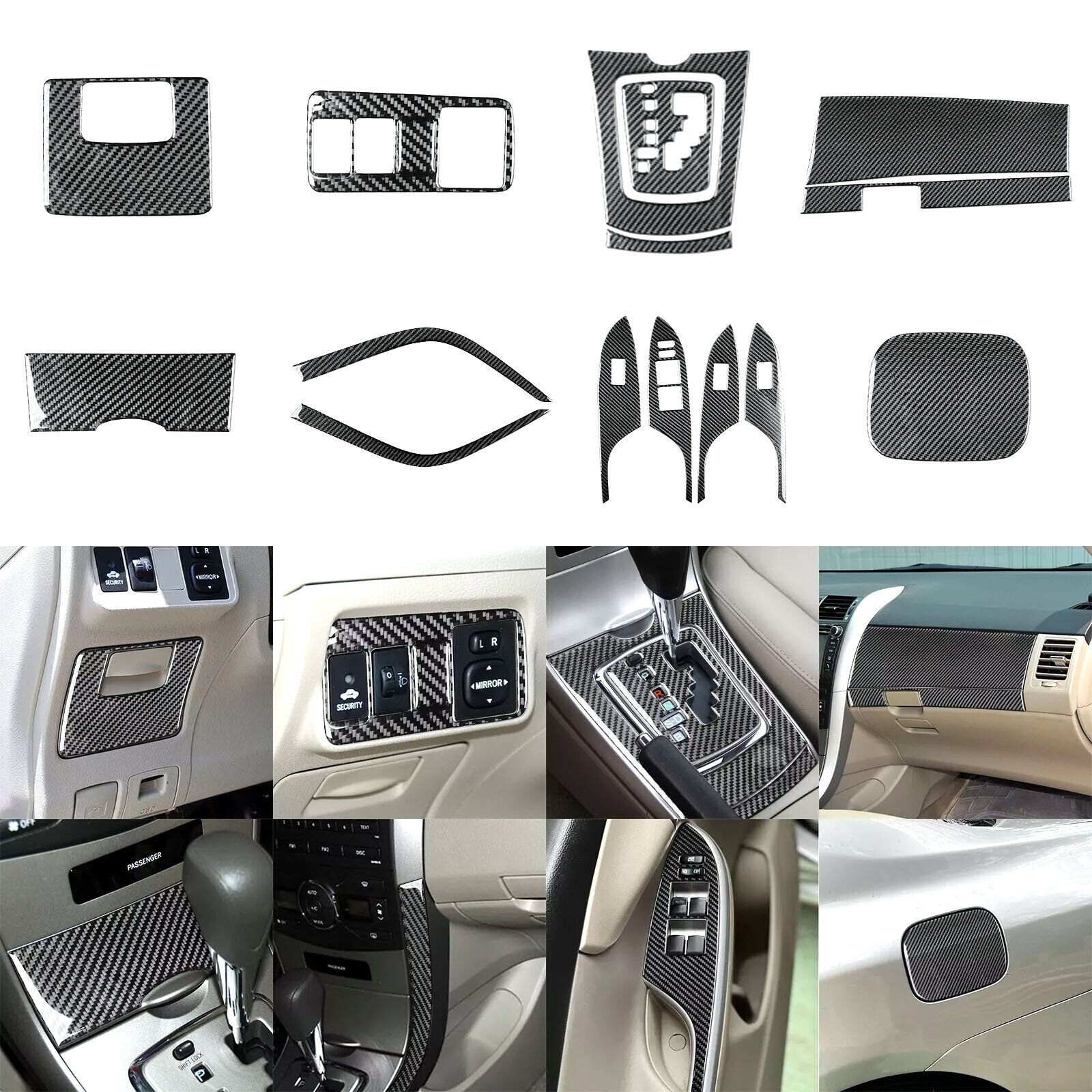 16Pcs Real Carbon Fiber Interior Dashboard Trim Kits For Toyota Corolla 2007-13