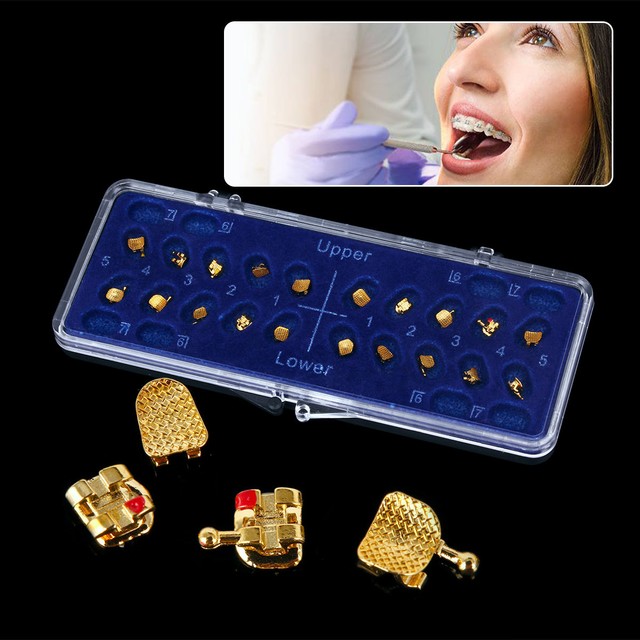 Dental Orthodontic 24K Gold Coated Metal Bracket Mini Roth 022 345 HK