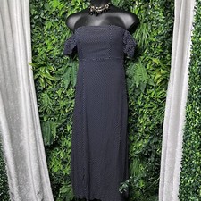 HYFVE Dress Women Large Blue Polka Dot Cold Shoulder Strapless Split 2485