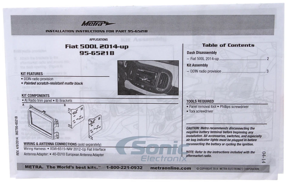 Kit de tablero de coche Metra 95-6521B doble DIN para Fiat 500L 2014-up Foto 3 de 4