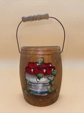 Vtg All Star Creations Wood Barrel Half Bucket Handle Wall Pocket Apple Decor
