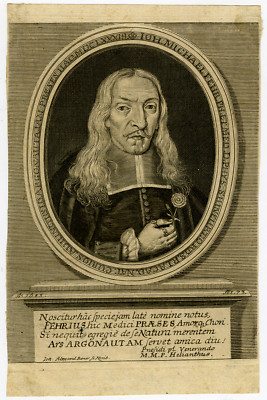 Seltener antiker Meisterdruck - Portrait - Johannes Fehr - Arzt - Boener - 1683