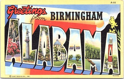 Postcard AL Multiple Scenes Large Letter Greetings from Birmingham Alabama A12