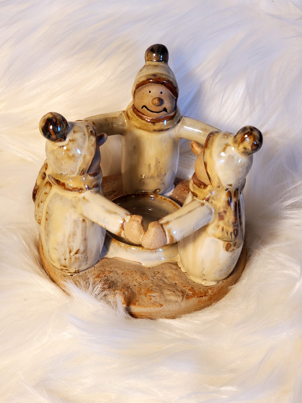 Circle of Friends Snowman Ceramic Tea Candle Holder Christmas Holiday