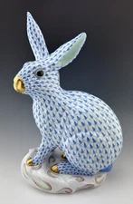 🦋 MINT HEREND Ex Large BUNNY RABBIT Blue Fishnet Figurine ($2,020 Retail)
