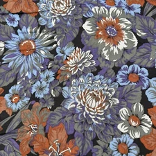 Vintage Peter Pan Fabrics Dark Floral Purple Gray Apparel Rayon Blend 192"Lx42"W