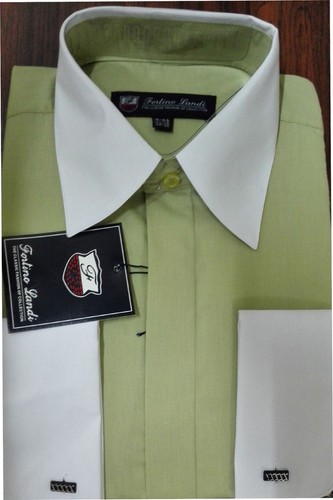 Men's DressShirt 65% Polyester 35%Cotton Two Tone Solid Color French Cuff SG03F2 - Picture 5 of 11