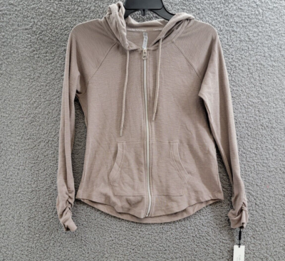 Calvin Klein Zip-Front Waffle Hoodie Women's XS Moonrock Ribbed