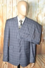 Pronto Uomo Men Plaid Gray Polyester Blend 2 Button Suit Sz 40L Wst 36x32