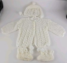 Hand knitted baby blanket, Hat, Shoes And Jacket Cream/white Color Free shipping