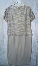 City Vintage Formal Dress Mother Of The Bride Short Sleeve Size 3XL Beige