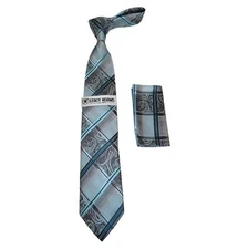 Men's Stacy Adams Necktie and Hankie Set Fancy Design Silky Look SAT3 Teal