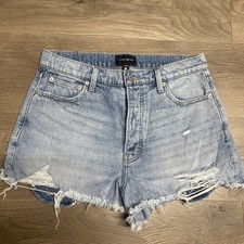 Lucky Brand Mom High Rise Denim Shorts Distressed Size 10/30 Button Fly