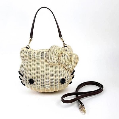 Sanrio Hello Kitty Rattan Tasche Schultertasche Handtasche Natural Accommode ...