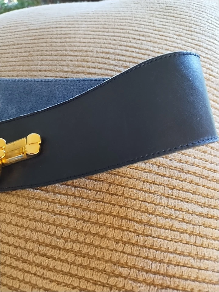  Christian Dior Vintage Rare Leather Belt Metal Clasp Letters C D Size SM 1980's - Image 2 of 4