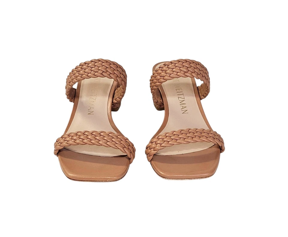 STUART WEITZMAN Tan Aleena Waikiki 50 Woven Leather Block Slide 8.5 $495 - Image 4 of 4