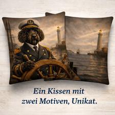 Dekokissen 45x45 cm inkl Füllung Pudel Labradoodle Kapitän maritim Hunde Kissen