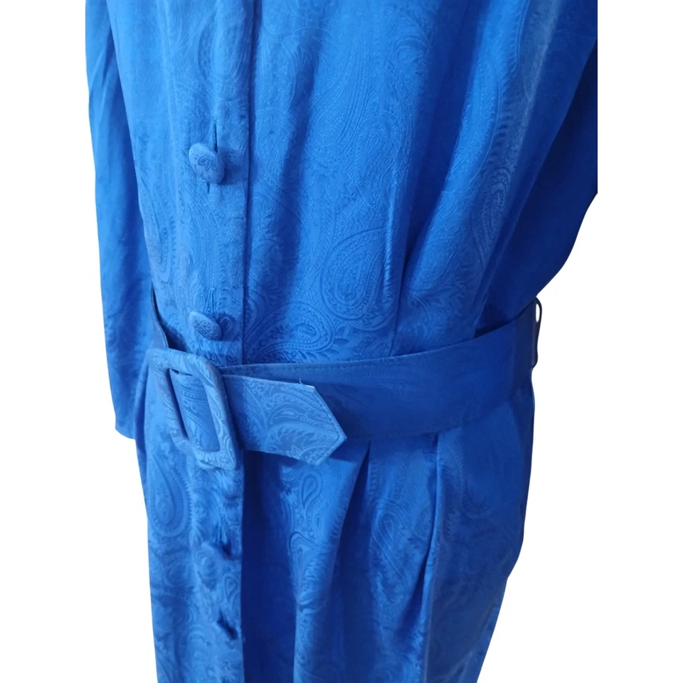 Винтажное женское шелковое миди-платье Adrianna Papell с узором пейсли на пуговицах спереди подпоясанное 14 - Изображение 4 из 4