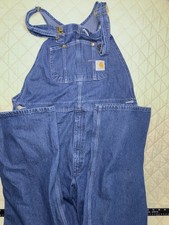 Carhartt Jean Bib Overalls Mens 40x34 Blue Denim Work Wear R07-DST