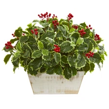 Variegated Holly Leaf Artificial Plant Real Touch Realistic Nearly Natural Decor