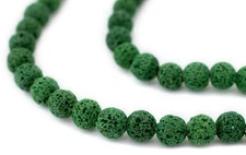 Green Volcanic Lava Beads 8mm Round Gemstone 16 Inch Strand