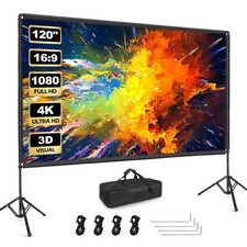 Outdoor Projector Screen with Stand, 120 Inch Portable Projector Screen, Indo...