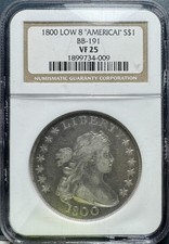 1800 Draped Bust Silver Dollar $1, Low 8 "AMERICAI" BB-191, NGC VF 25 #34009