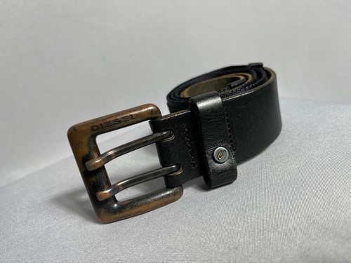 Vintage Herren Diesel az94 Schwarz Doppelzacken Echtleder & Canvas Gürtel 95 cm - Bild 2 von 9