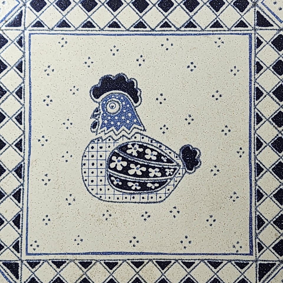 Vintage Piemme Blue & White Chicken Tile Trivet Wood Framed ...
