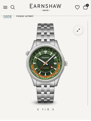 Earnshaw World Timer GMT Automatic Watch. 42mm. Royal Green.