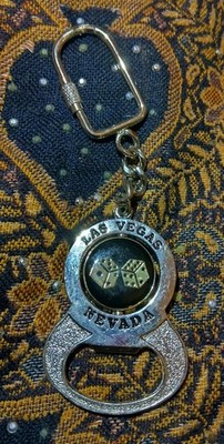 Schwarz und Silber Spinning Die Las Vegas Schlüsselanhänger mit Flaschenöffner.      k4d*