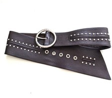 MICHAEL KORS Belt 100 Leather Statement Waist Belt BROWN SILVER Studded Logo