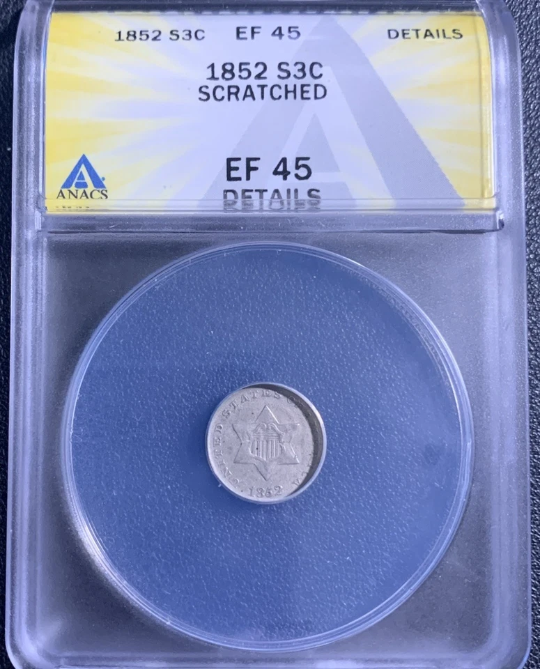 1852 Silver Three Cent, ANACS EF45 Details, Sharp Appearance, Small Shield Nick - Image 3 of 4