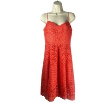 J Crew Sun Dress Womens 4 Coral Daisy Lace Fit & Flare Spaghetti Strap G7489