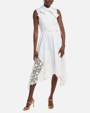 Oscar de la Renta Women's White Gardenia Lace Draped Shirtdress Sz 14