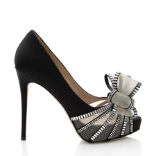 Valentino Satin Crystal Versailles Bow Peep Toe Pumps - Size 6 / 36
