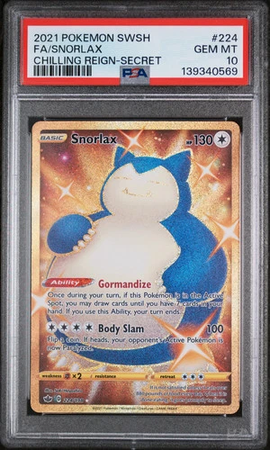 2021 Pokemon Sword & Shield Chilling Reign Snorlax Fa Secret PSA 10 #224 Gem