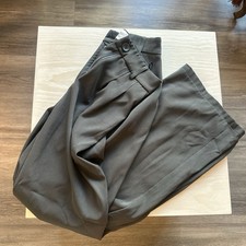 Grey Pleated Trousers With Button Closure Minimalist Wide Leg Formal Chic