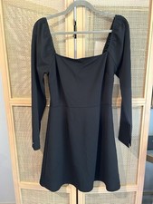 Madewell Black Solid Short Dress Square Neck Long Puff Sleeve A-Line M