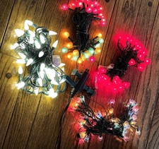 Vtg. Christmas String Lighting Lot (4) Vtg. Strings - Red Bell/Frosted Balls …
