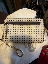 FOSSIL polka dot Coated Canvas Full Length Wallet Zip Around Brown Ivory