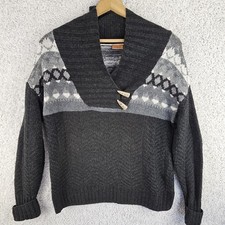 Vtg Northcrest Wool Blend Nordic Sweater Cardigan Fair Isle Horn Button Sz Large