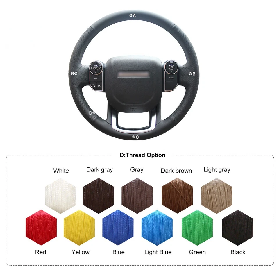 Black Leather Steering Wheel Cover Wrap for Land Rover Range Rover 2014 2015 - Image 4 of 4