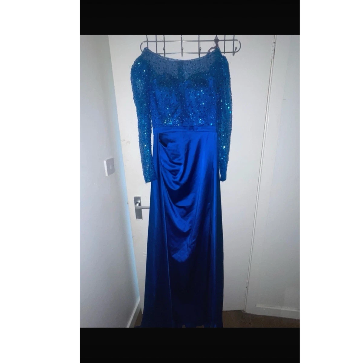 blue long dresses formal One Shoulder Dark Navy Blue Long Lace Prom Dresses, One Shoulder Dark Navy Blue Lace Formal Dresses, Custom Size / Custom Color / With Rush+$19.99 main image 1