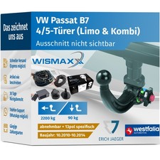 ANHÄNGERKUPPLUNG für VW Passat B7 10-14 abnehmbar WESTFALIA +13pol E-Satz ErichJ
