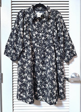 3/4 black corduroy floral button down shirt dress M