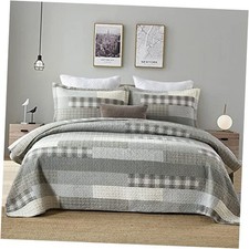 Quilt Queen Size, Queen Quilt Set, 100 Cotton Queen Queen 90"x98" Grey/Cream