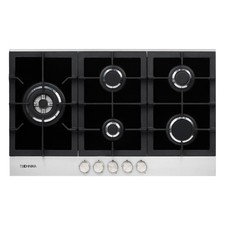 Technika 90cm 5 Burner Black Glass & Stainless Steel Gas Cooktop TGC9GLWBGFS